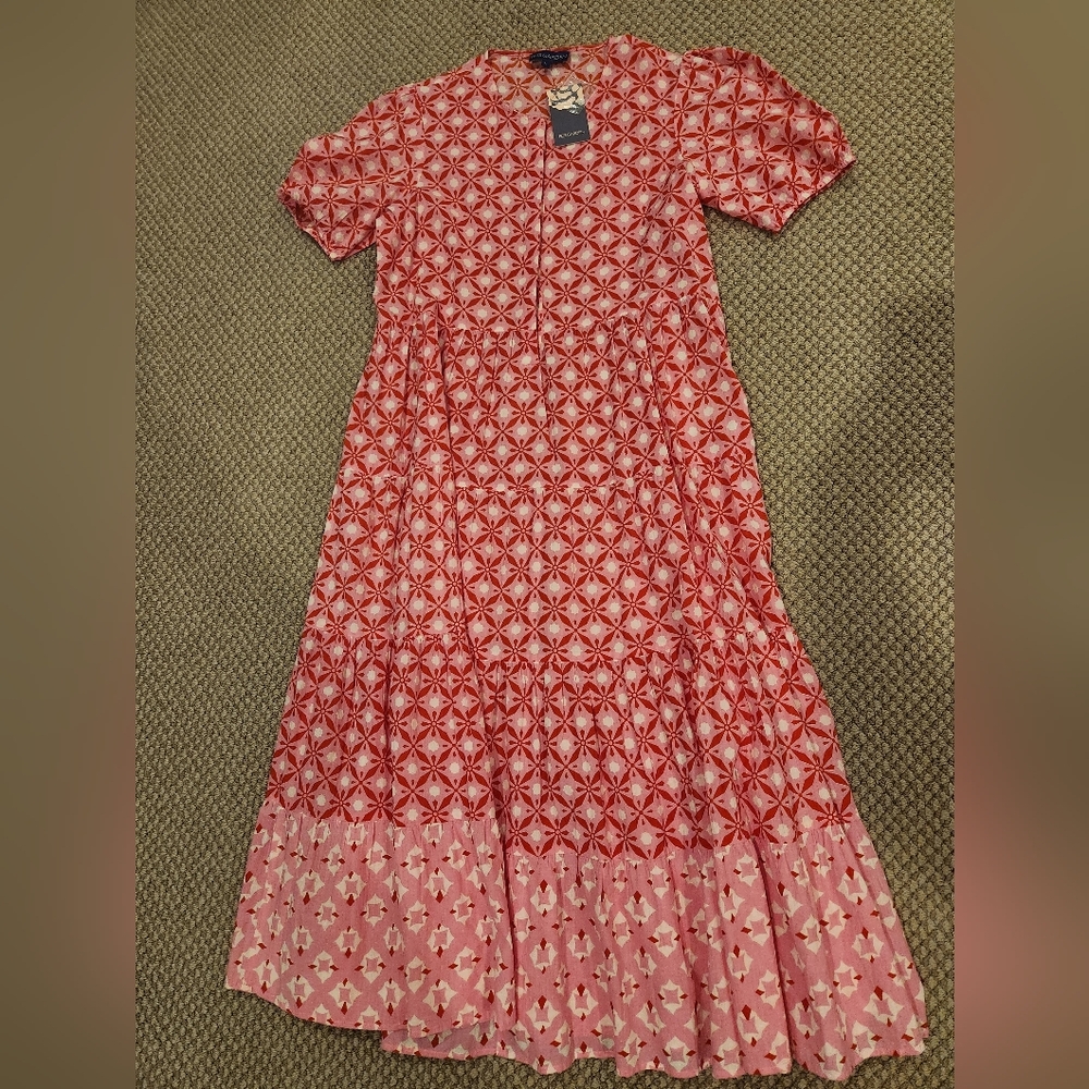 Ro's Garden red/pink geometric Maxi Dress Sz LARGE NWT